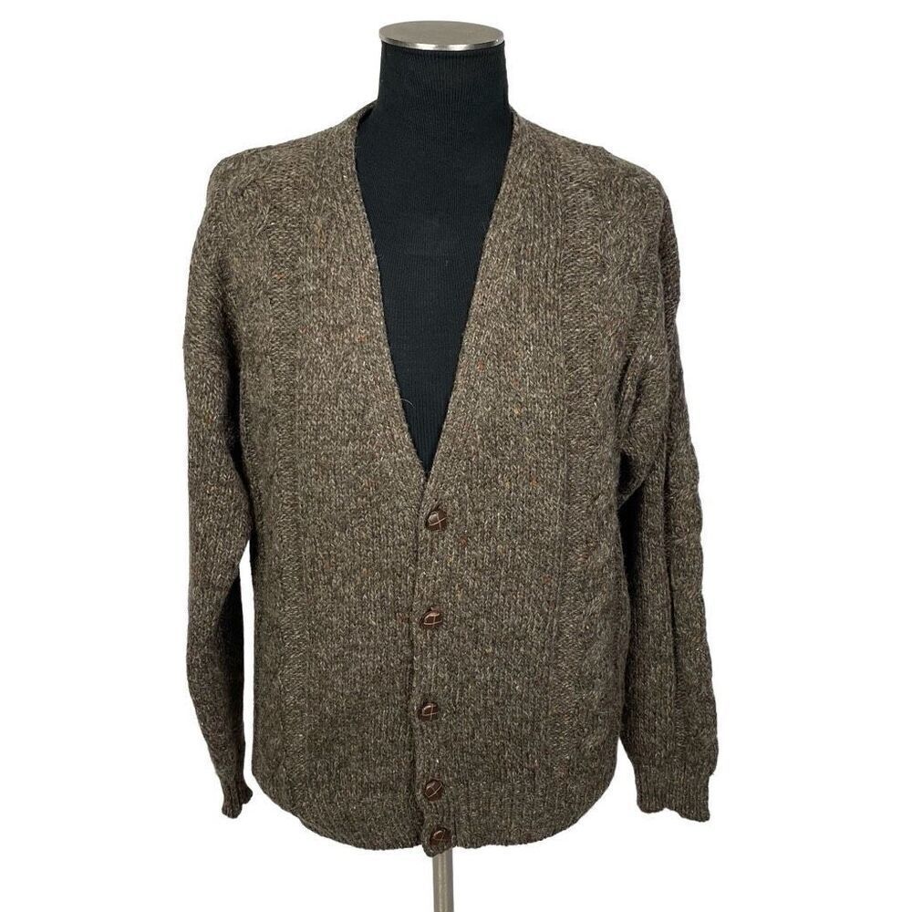Vintage Clay Brooke Outdoors Wool Cable Knit Brown Cardigan Sweater - Men’s XL